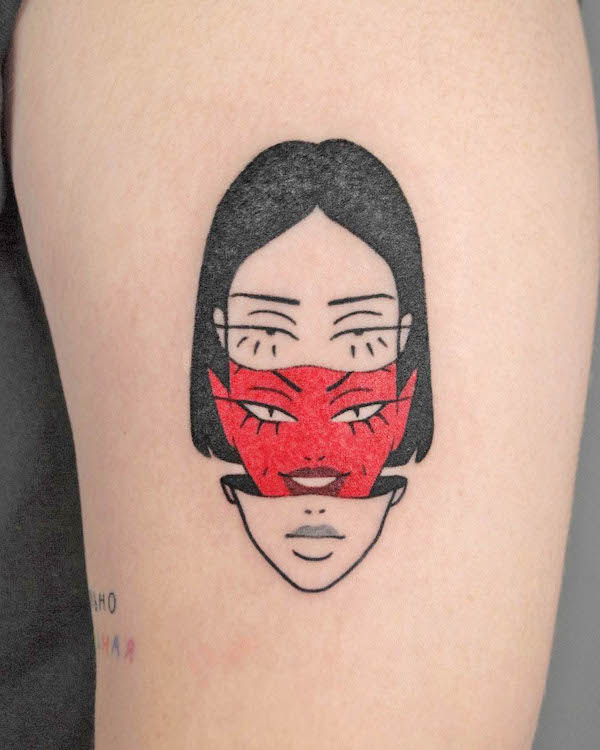 Diavolul dedesubt - un tatuaj cu maneca in doua culori de @elena.noire