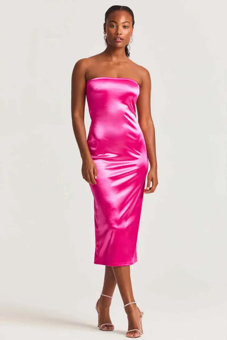 dragut roz fierbinte bodycon midi fara bretele cele mai bune rochii de nunta formale pentru primavara